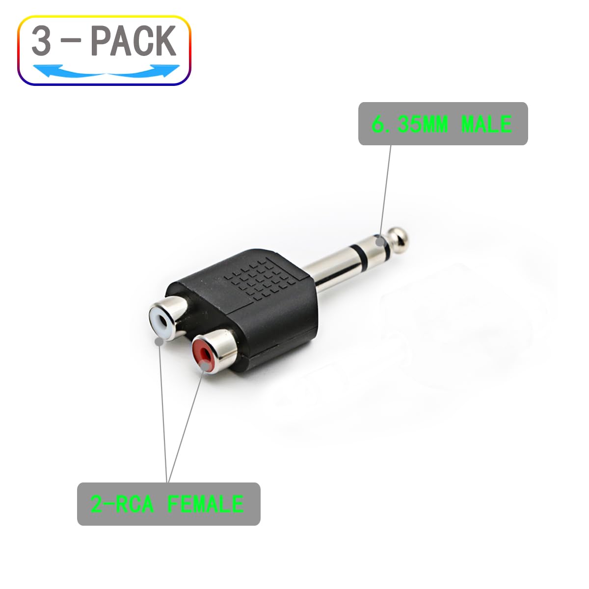 ZJKJHJY 3pcs 1/4" 6.35mm/6.5mm Stereo Male to Dual RCA Female Adapter Stereo Male to Dual RCA Female Audio Adapter for Sound Equipment (Double