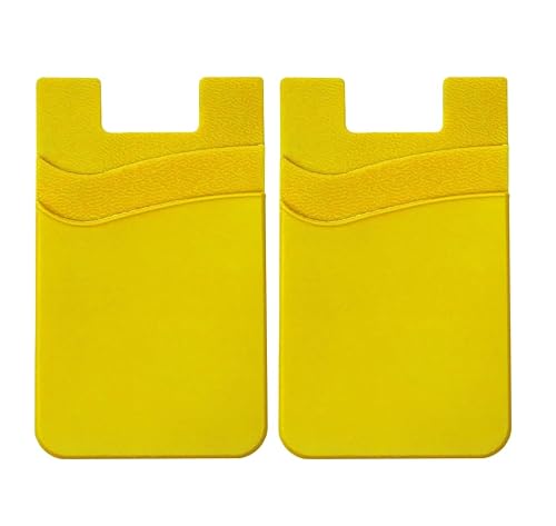 Nuke Armor Silicone Phone Card Holder Double Slot Pocket, Stick on Wallet, Adhesive Credit Card Pouch - Pack of 2, Yellow