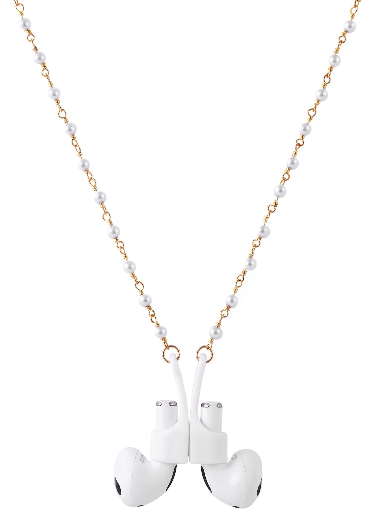 Niltpel Strap Magnetic Strong lanyard Anti-Lost Plastic Pearl Beads String - Accessories Compatible for Airpods PRO/3/2/1?72cm (White pearl 8-figure