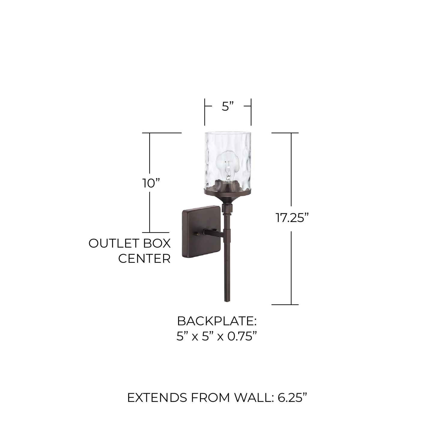 HomePlace by Capital Lighting 628811BZ-451 Colton Urban/Industrial Clear Water Glass Torchiere Wall Sconce, 1-Light 100 Watt, 17" H x 5" W, Bronze