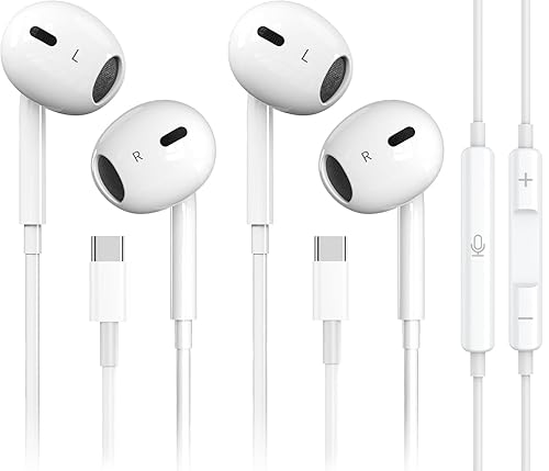 2 Pack-USB C Headphones for iPhone 17/16/15 Pro Max Plus Type C Earbuds with Microphone & Remote Noise Cancelling Earphones for iPhone 17/16/15 Pro…