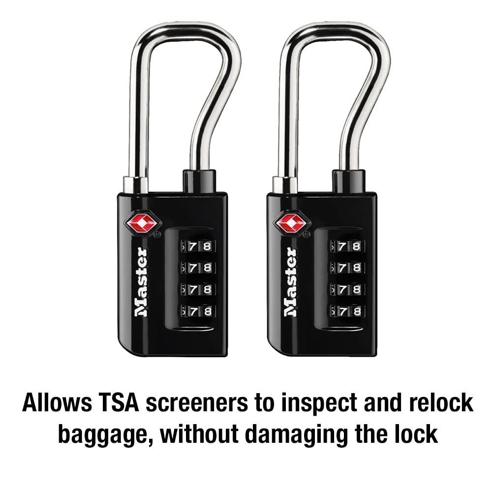 Master Lock TSA Approved Luggage Locks 2 Pack – Set Your Own Combination Travel Padlocks for Suitcases, Backpacks & Bags (4696T, Black)