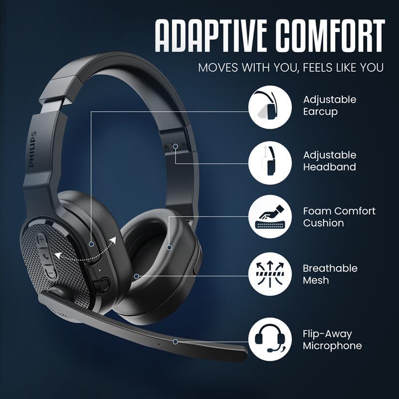 Philips Trucker Bluetooth Headset, Wireless Headset with Noise-Canceling Microphone, 2-in-One Convertible Mono & Stereo Design Headphones, All Day…