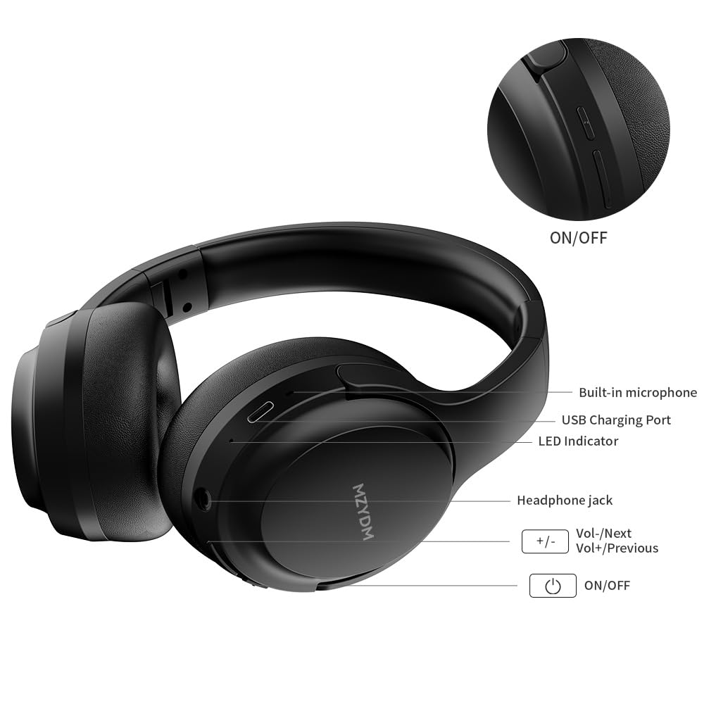 MZYDM Bluetooth Headphones Over Ear, 40 Hours Playtime Wireless Headphones with Microphone,5.3 Bluetooth, HiFi Stereo Foldable Lightweight Headset
