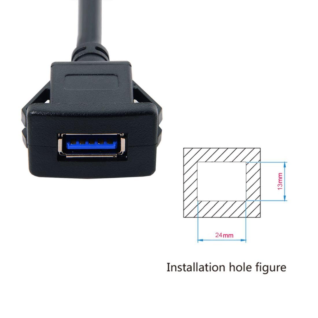 chenyang USB 3.0 Flush Mount Male to Female Extension Cable for Car Dashboard Panel Mount 1.0M