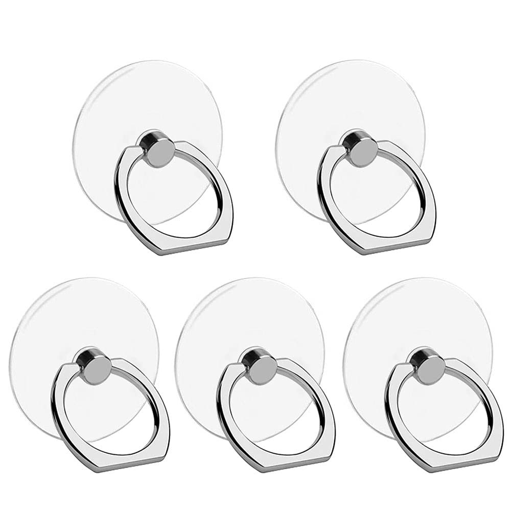 VOVIGGOL Cell Phone Ring Holder Stand 5 Pack, Transparent Phone Ring Holder Finger Kickstand 360° Degree Rotation Clear Phone Ring Grip Compatible