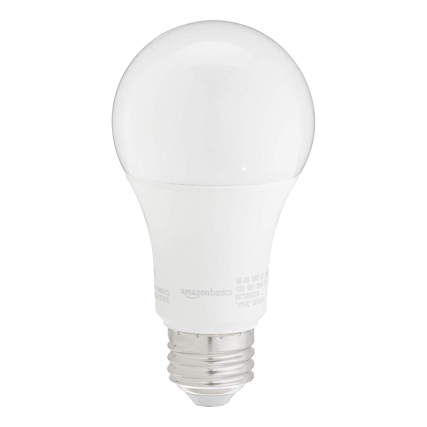 Amazon Basics A19 LED Light Bulbs, 100W Equivalent, 15W Energy Efficient, E26 Standard Base, Soft White 2700K, Non-Dimmable, 10,000 Hour Lifetime