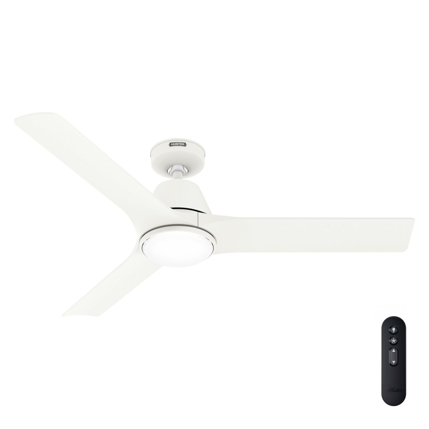 Hunter Fan 52 inch Ceiling Fan with Light, Outdoor or Indoor White Ceiling Fan with Remote for Porch, Living Room, Office, Kitchen, Garage, 3 Blades