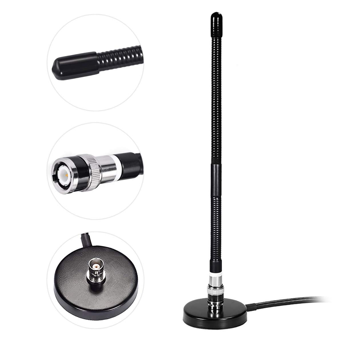 Bingfu 27MHz CB Radio Antenna Soft Whip Magnetic Base BNC & PL259 Male Compatible with Cobra Midland Uniden Maxon President Portable Handheld CB Radio
