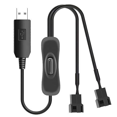 HSZJsto DC 12V Voltage Step-Up USB to Dual 3 & 4-Pin PC Fan Sleeved Power Adapter Cable, DC 5V Step up 5-12V, with 2-Way Splitter Cable