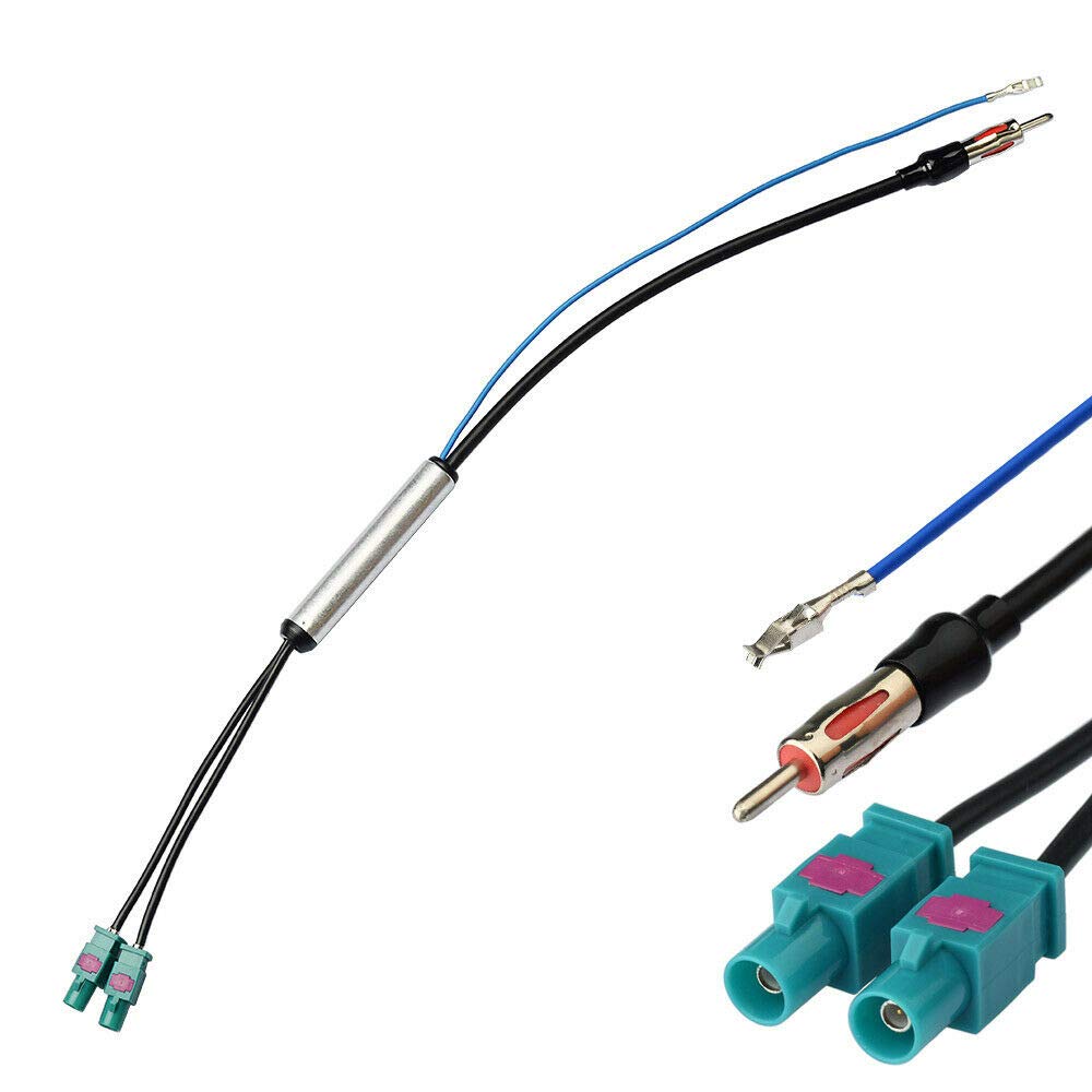 Eightwood Dual Fakra Z Plug to DIN Plug FM AM Car Radio Antenna Adapter 12V+ Active Amplifier Cable 12in Compatible with Aftermarket GPS Navigation