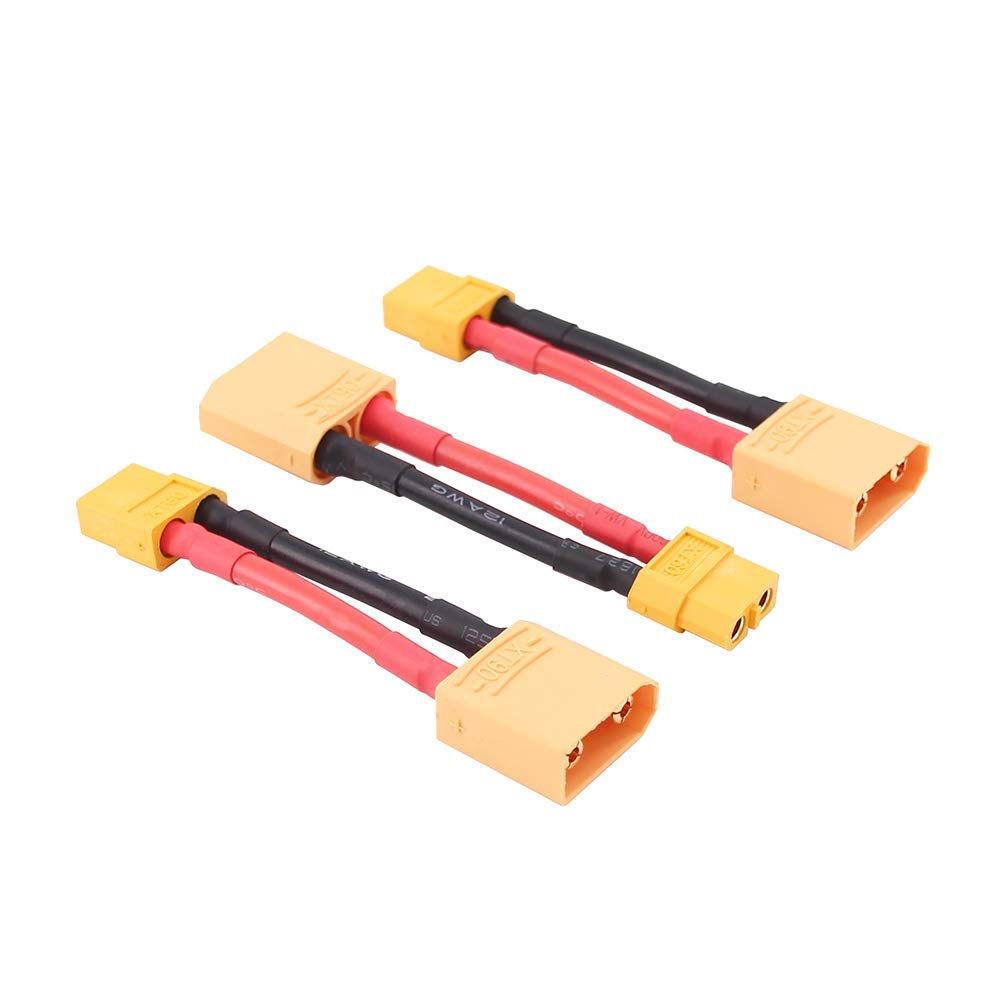 OliRC 3pcs XT90 Male to XT60 Female RC Connector Converter Adapter with 12awg 5cm Wire(C86-3)