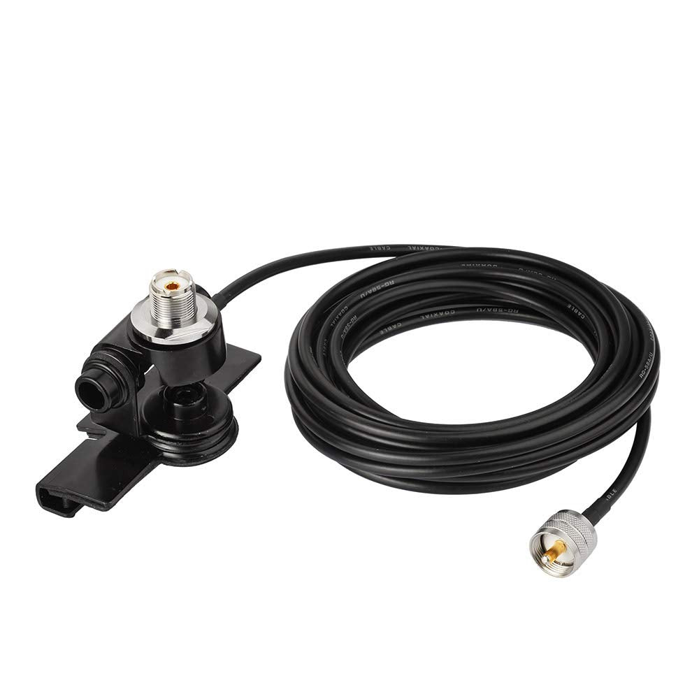 Bingfu Antenna Lip Mount Bracket for Car & Truck - 5m RG58 Coaxial Cable with UHF PL259 Male to SO239 Female Bulkhead Connector - Compatible with Ham