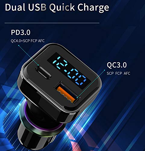 BANVIE USB C Car Charger with LED Voltage Display, 30W 2-Port Fast Charging Adapter with PD3.0&QC3.0 Compatible with iPhone 12 Pro Max/11 Pro