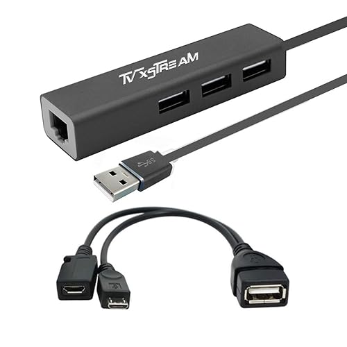LAN Ethernet Adapter with 3 USB Port Hub with OTG USB Power Included for TV Streaming Devices FIRESTICKS, 2nd Gen, 3rd Gen 4K firestick, Expand