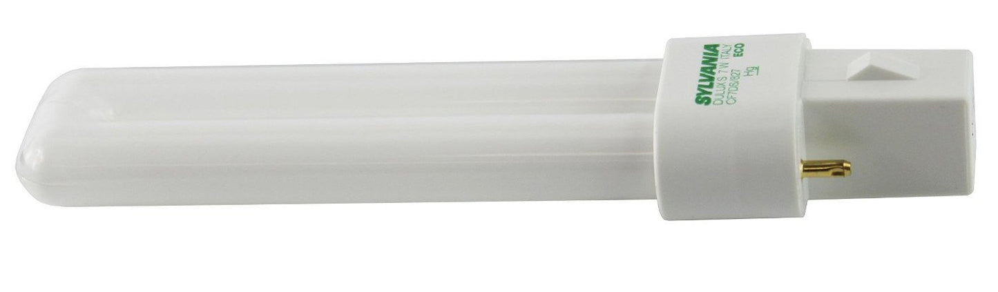 Sylvania 20327 (6-Pack) CF7DS/827/ECO 7-Watt Single Tube Compact Fluorescent Light Bulb, 2700K, 344 Lumens, 80 CRI, T4 Shape, G23 Bi-Pin Base