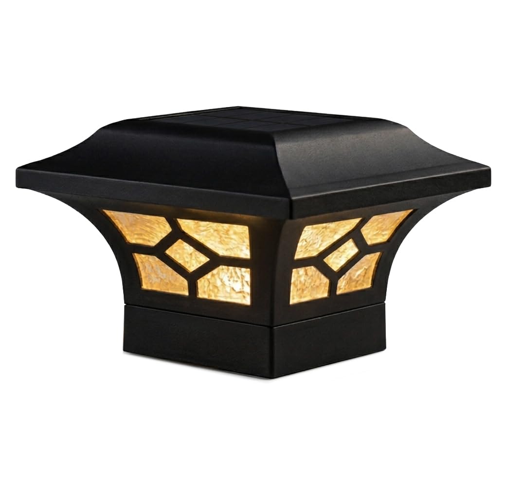 Classy Caps Kingston Solar Post Cap - Fits 2"x2", 2.5"x2.5" and 3"x3" Fence & Deck Posts - Black Cast Aluminum - Warm/Cool Light Color Modes