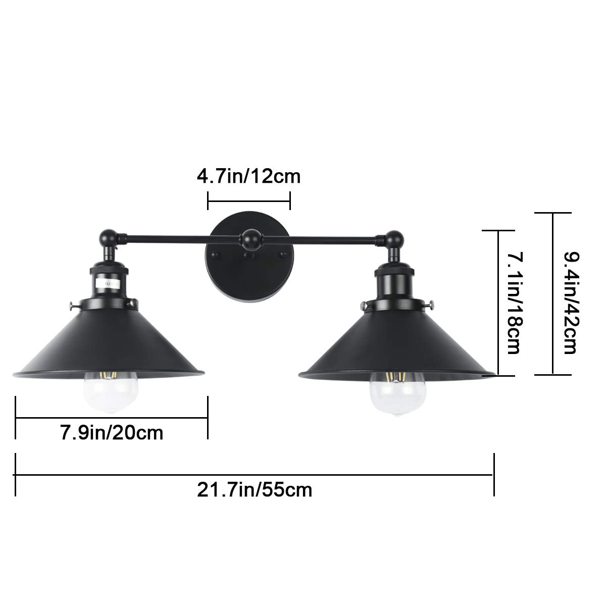 PUUPA 2 Lights Bathroom Vanity Light Fixture, Industrial Pipe Vintage Matte Black Metal Shade Farmhouse Wall Sconces Lighting