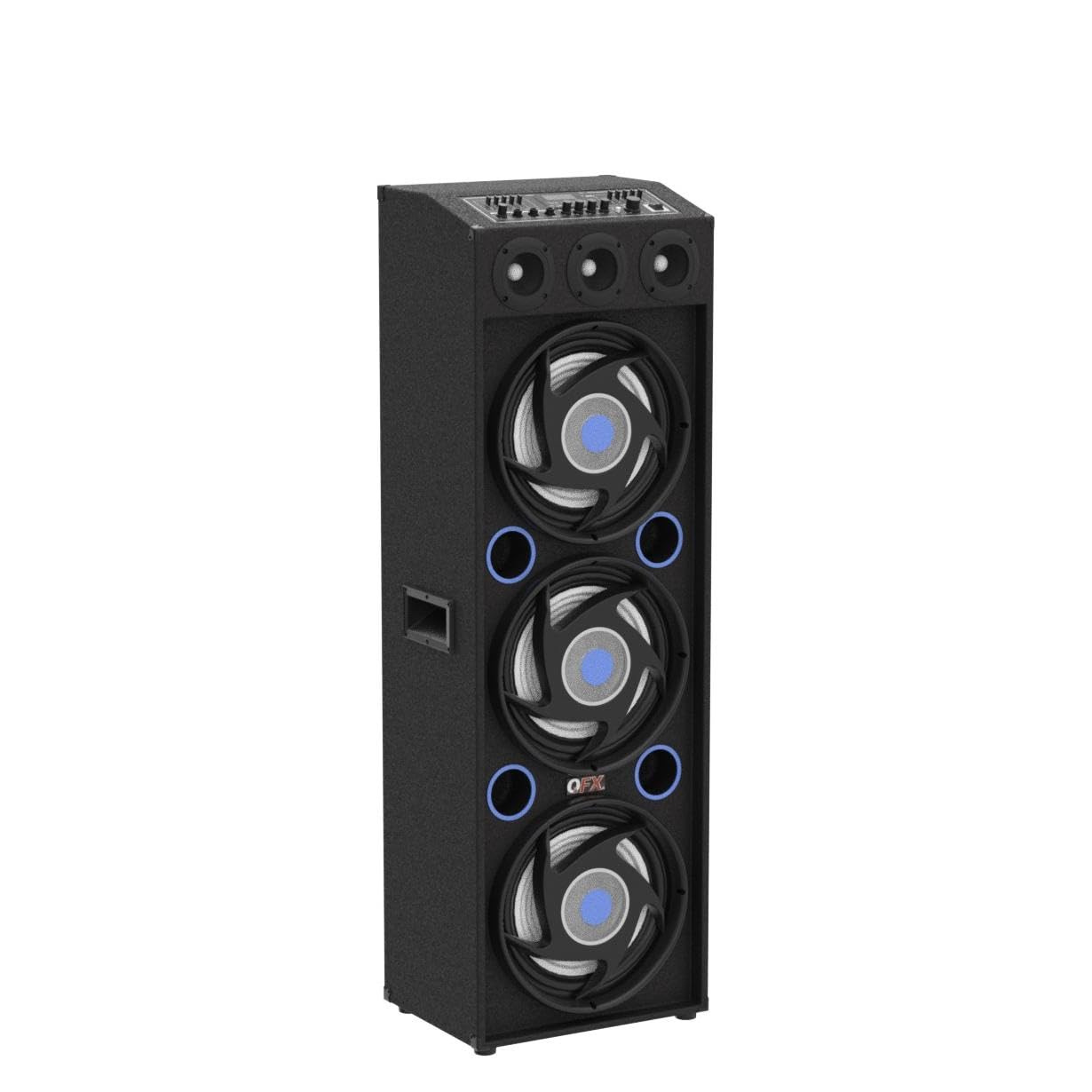 QFX SBX-412300BT TWS Bluetooth Triple 12” Woofer Triple 1” Tweeter Recording High-Performance PA Cabinet Speaker with 10-Band Graphic EQ, 2 Microphone