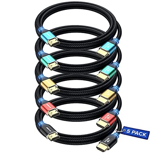 Maximm HDMI 2.1 Cable 10 Feet, Multicolor, 5 Pack, 8K 60Hz 4K 120Hz Ultra High Speed, 48Gbps, eARC, Dolby Vision