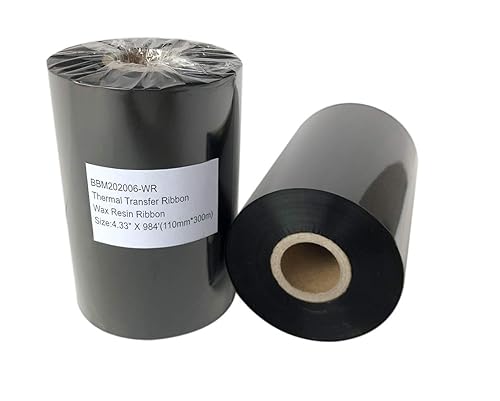 Officeuct Thermal Transfer Printer Ribbon Black Wax Resin Ribbon 1" Core Ink Outside 4.33" x984'(110mmx300m)-1 Roll Compatible for Zebra Sato Datamax