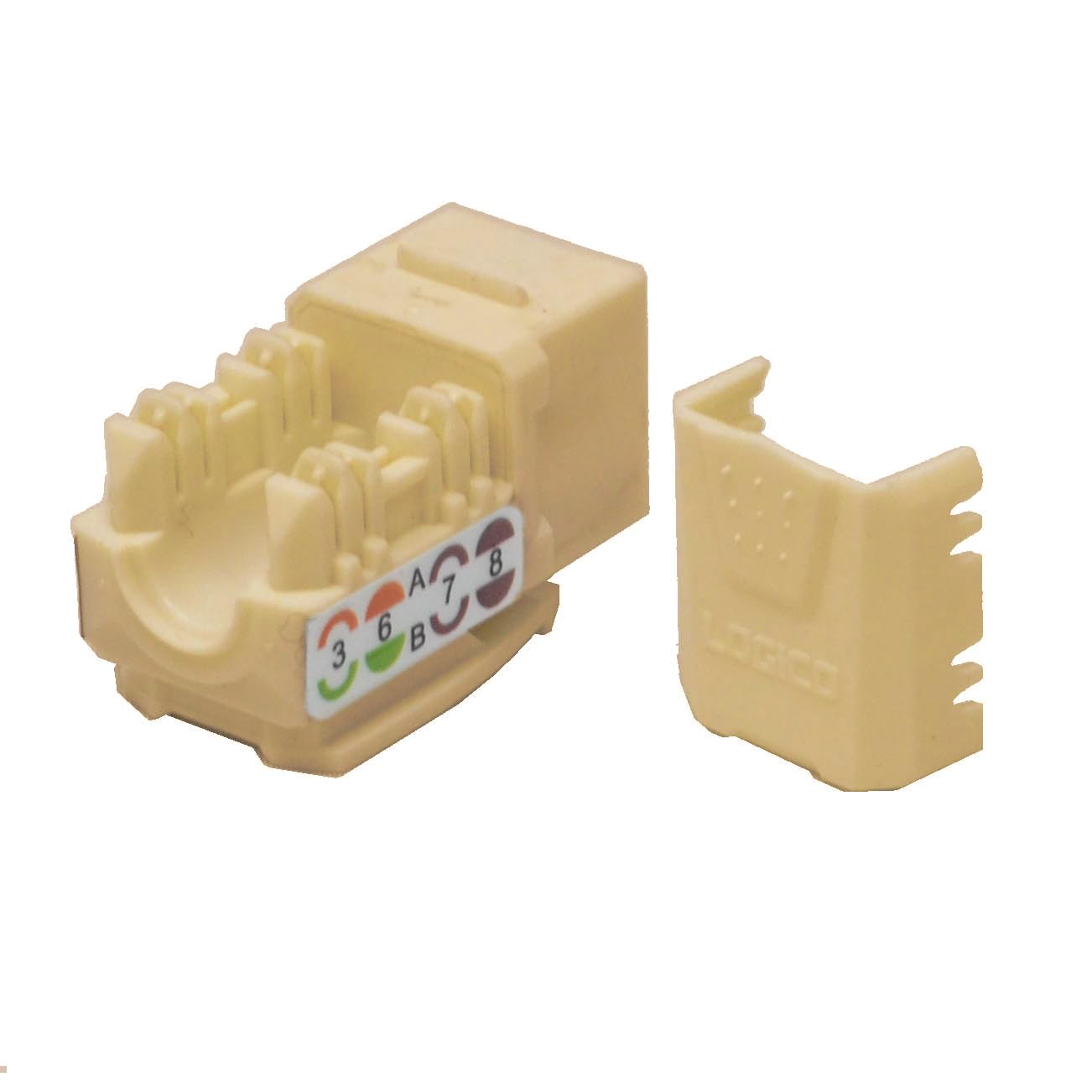 Best 50 Pack Cat5e Keystone Jacks Ivory with Dust Cap - 22-26 AWG PCB Female RJ45 Connectors for Network Ethernet Wall Jack Insert | Cat 5e 110 Punch