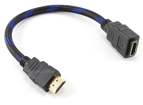 CablesOnline 10-inch HDMI 1.4 M/F Braided Net Jacket Video/Audio Short Extension Cable w/Ethernet, (H4-E2600)