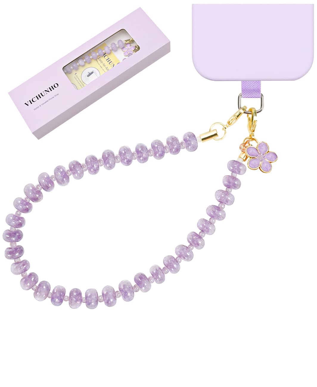 VICHUNHO Beaded Phone Wrist Strap, Cellphone Lanyard with Tether Tab, Cute Cell Phone Wristlet Bracelet for Women Girls