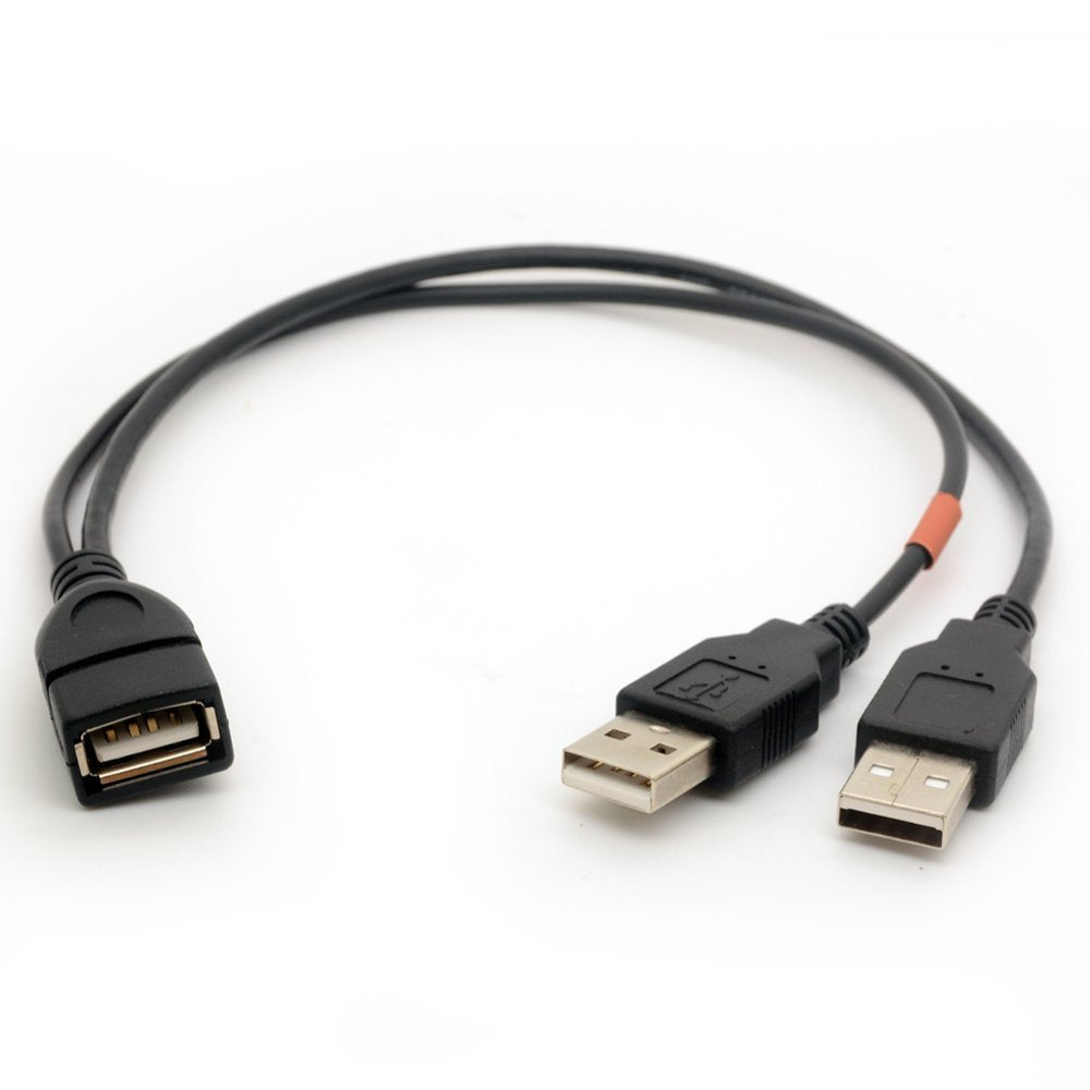 BSHTU USB Cable Y Splitter USB 2.0 Power Enhancer Hub Adapter Data Charger Cable Extension Code Type a 30cm (1 Female to 2 Male)