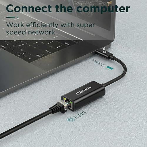 QGeeM USB C to Ethernet Adapter, 1000Mbps Gigabit RJ45 LAN Network Dongle, Thunderbolt 4/3 Compatible, Braided Nylon Aluminum Case for iPhone 17 16 15