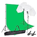 Photography Background Stand Support System with Muslin Backdrop (Chromakey Green Screen kit) 85W 5500K LED Bulb with Umbrella Lighting Kit for Photo