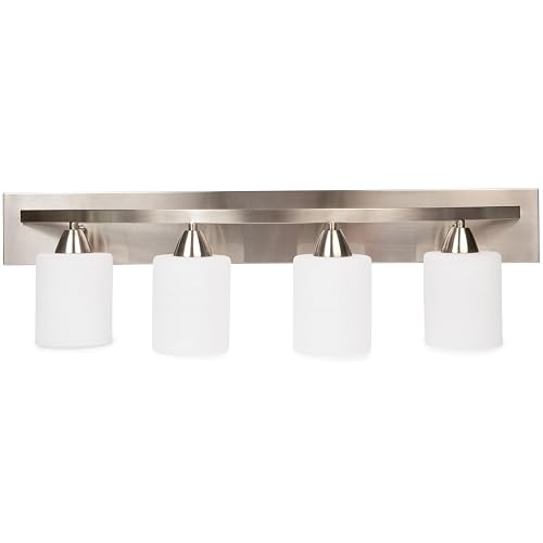 Dorence 4-Lights Bathroom Vanity Lights - Alloy Steel Bathroom Light Fixtures for Mirrors - Oil-Rubbed Bronze Lighting Bar with Nickel Glass Shade - 8
