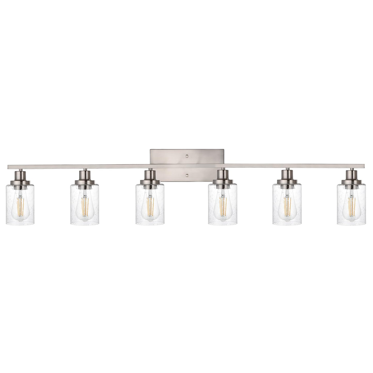 WINSHEN 6-Lights Bathroom Vanity Light Fixtures with Seeded Glass Lampshades, 45.3-Inches Length Modern Brushed Nickel Wall Light Fixture for Kitchen
