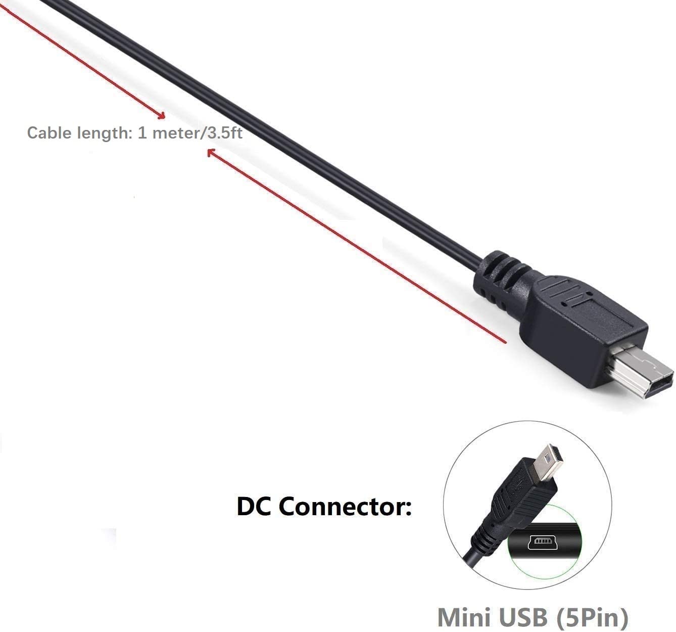 DC 5V Adapter, Mini USB Cable AC Adapter, Mini B DC Cord for Scan Radio, Record, T1 Calculator, Blue Dnowball Mic, MP3, Camera, Tablet, Hub, DVR, PS3…