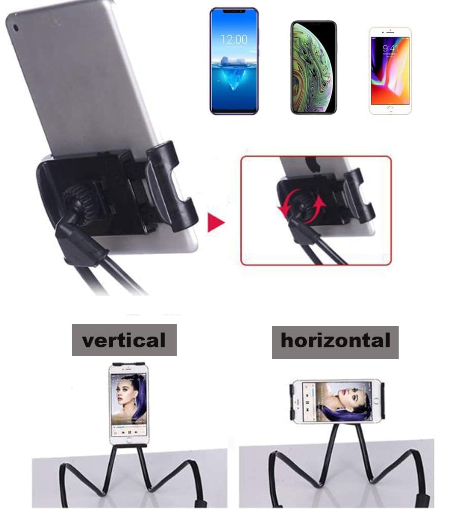 geyitafum Cell Phone Stand Hanging on Neck Upgraded, Hands-Free Mobile Phone Holder Clip on Bed/Table 360° Rotation iPhone Tablet Mount Bracket