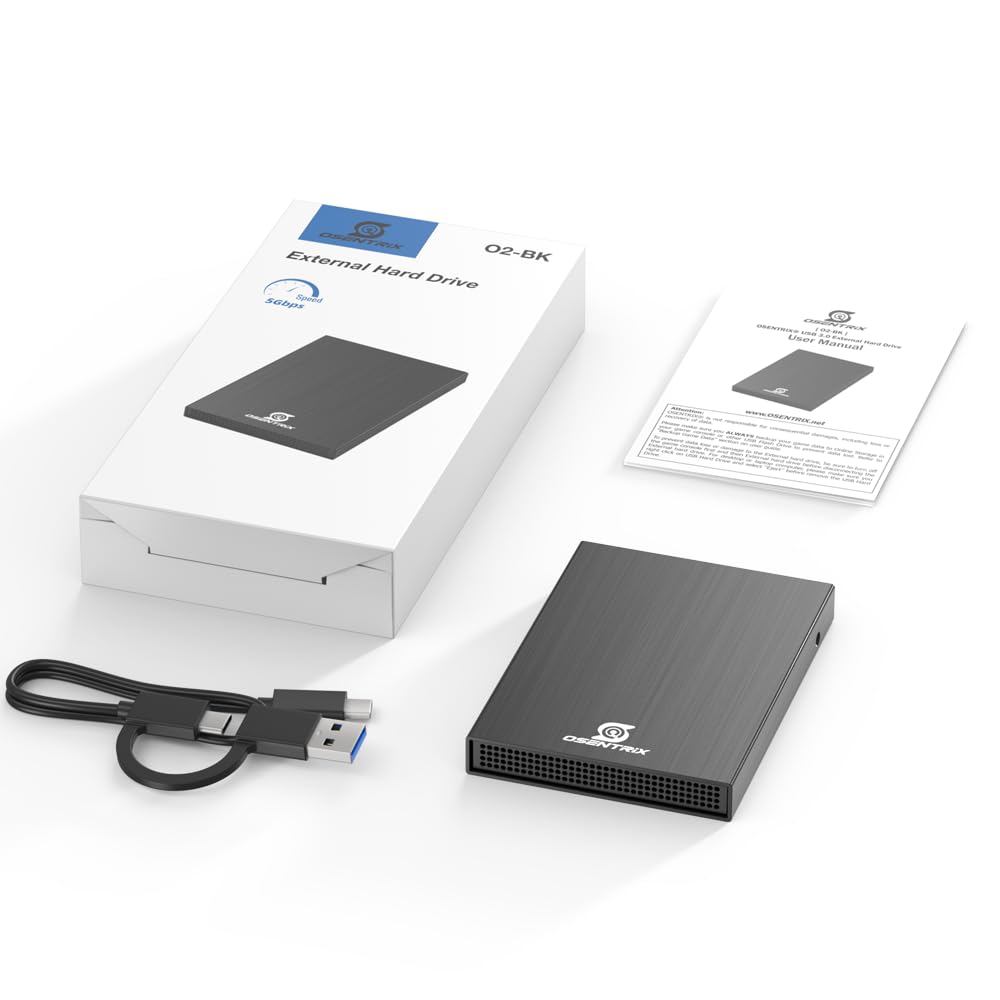 OSENTRiX O2-BK 2TB USB 3.0 Pocket-Size Portable External Hard Drive (for Windows, MacOS, Xbox, PS)