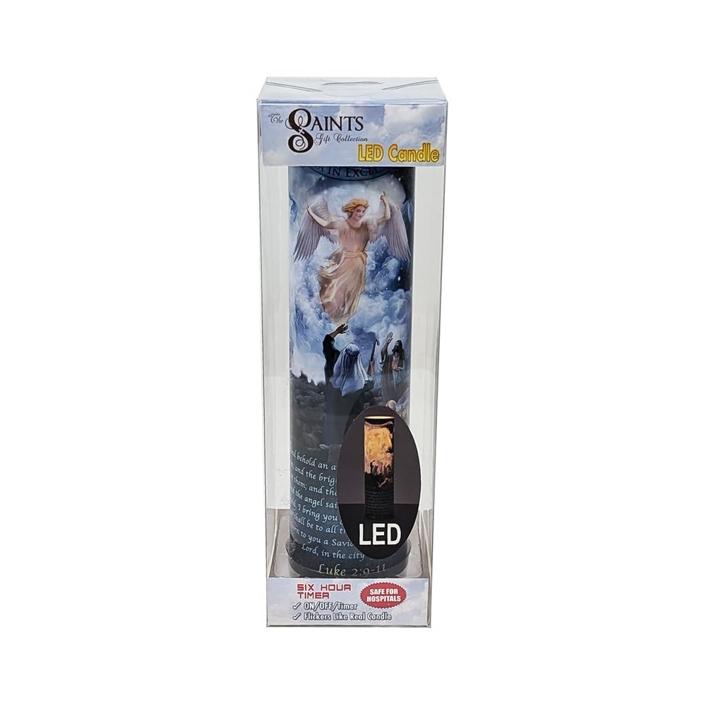 THE SAINTS COLLECTION Angel and Shepherds LED Flameless Devotional Prayer Candle