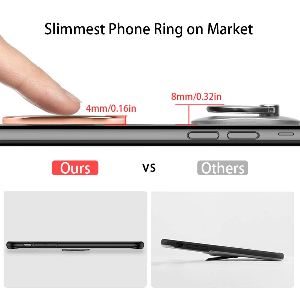 Ultra Slim Phone Ring Holder, Tomorotec Thin Cell Phone Ring Stand for Magnetic Car Mount with Black Car Mount Hook - for iPhone X XR XS 8 7 Plus 6S 6