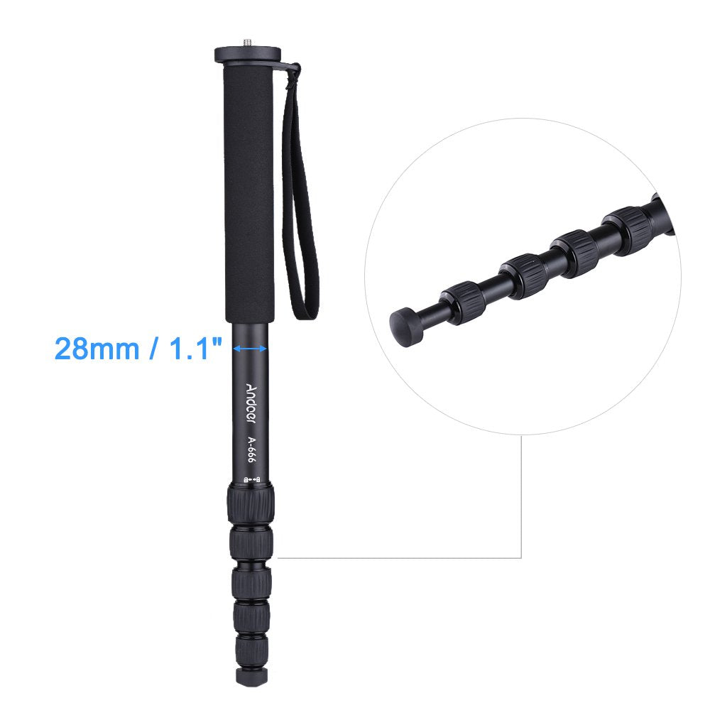 Andoer A-666 181cm/5.9ft Telescoping Aluminum Camera Monopod Unipod Stick 6-Section Max. Load 10kg/22Lbs with Carry Bag for Nikon Canon Sony A7 Pentax
