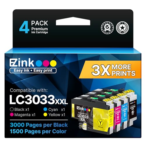 E-Z Ink LC3033XXL BK/C/M/Y Ink Cartridges for Brother LC3033 Ink Cartridges