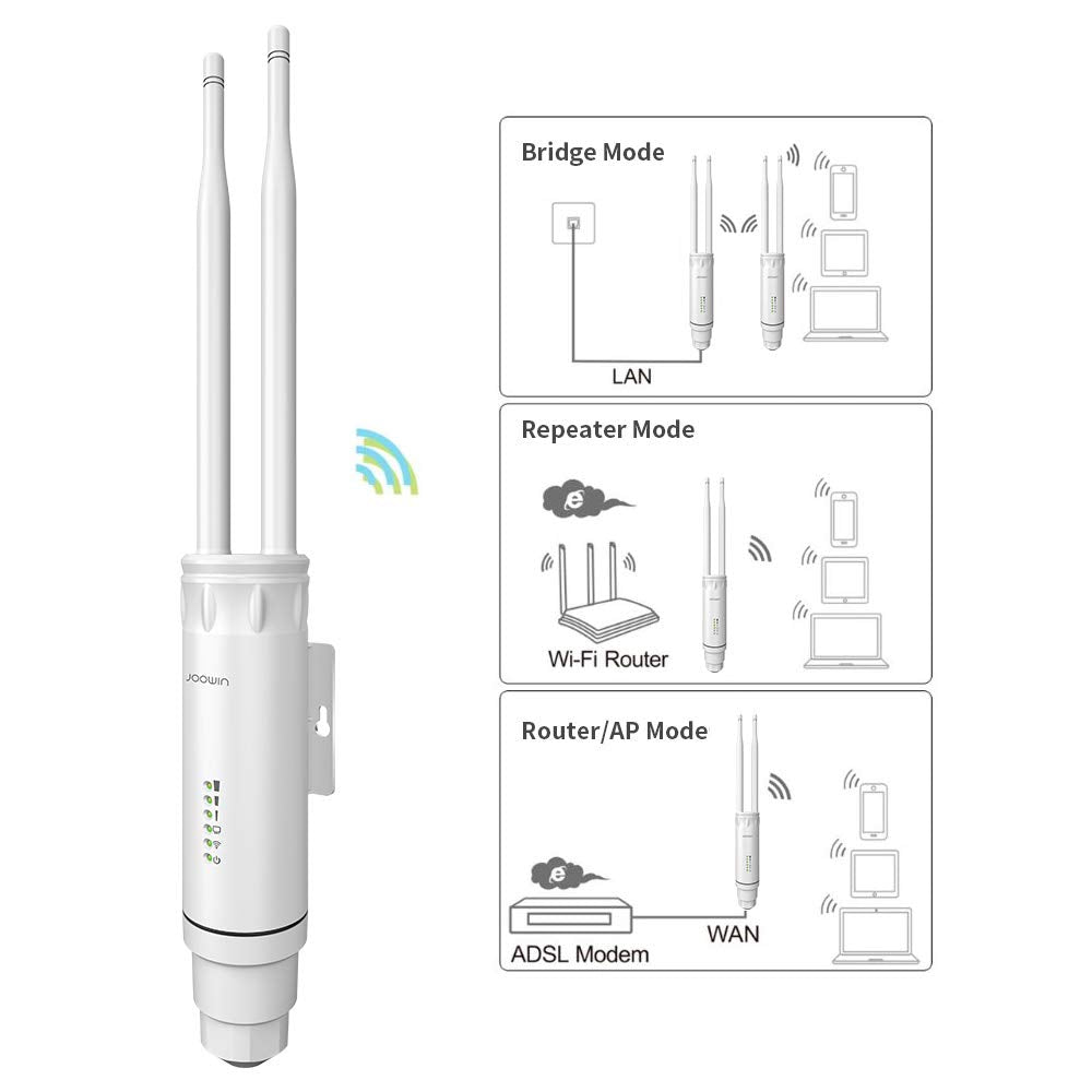JOOWIN AC1200 High Power Outdoor Wireless Access Point Weatherproof WiFi Range Extender with POE Dual Band 2.4G&5.8GHz 802.11AC Wireless WiFi Access