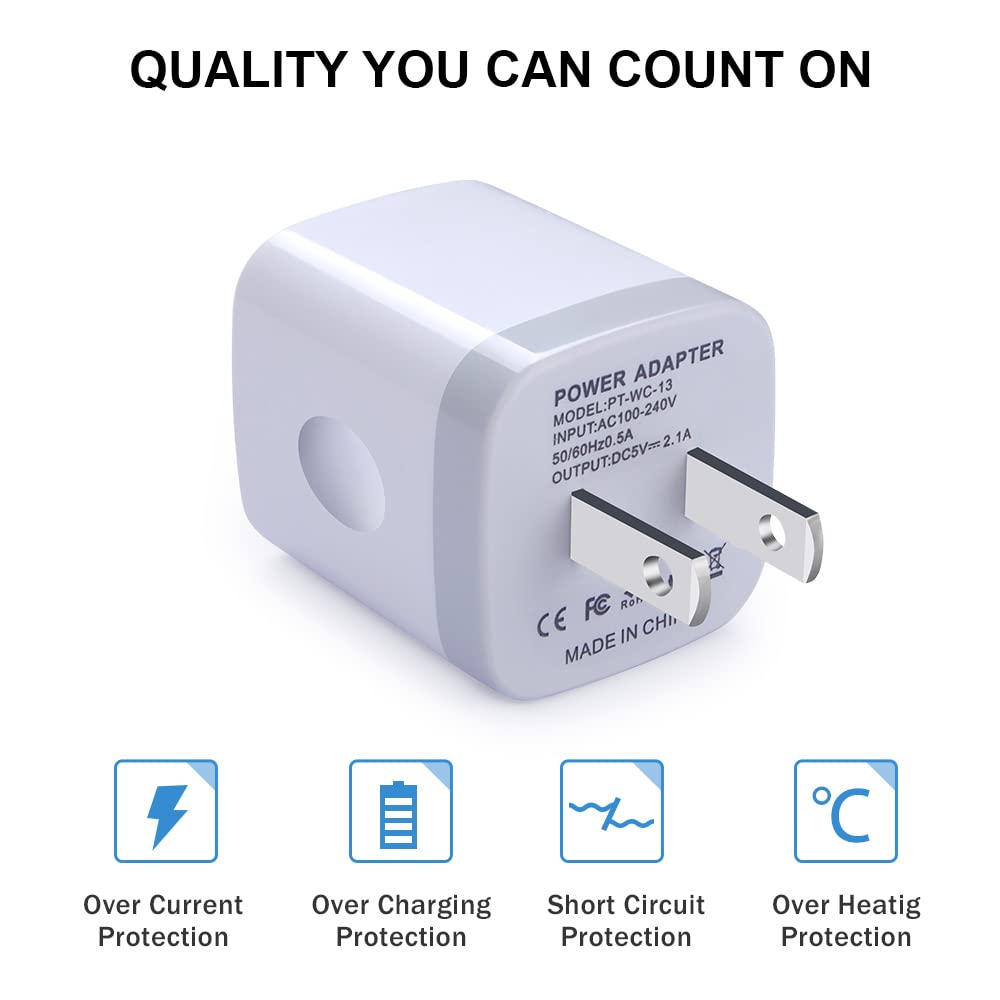 Fast Charging Block,GiGreen 5Pack Dual Port USB Outlet Plug 2.1A USB Wall Charger Power Cubes Compatible iPhone 16/15 Pro Max/14/13/12/11/X/8,Samsung