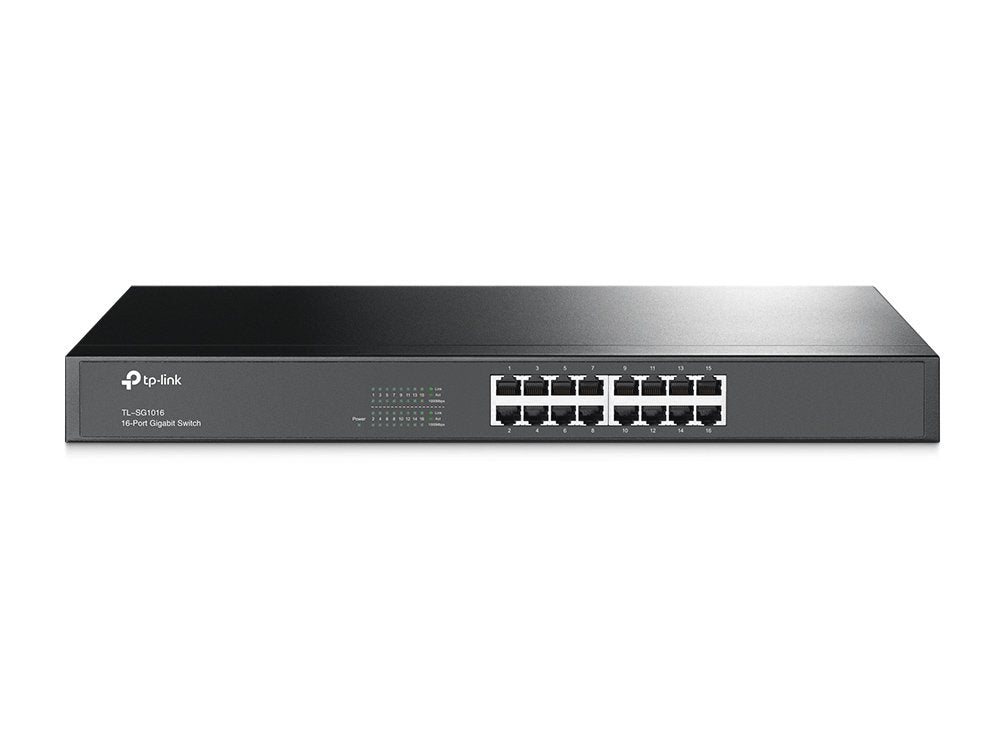 TP-Link TL-SG1016 | 16 Port Gigabit Ethernet Switch | Plug & Play | Sturdy Metal, Shielded Ports, Rackmount, Fanless, Black | 3 Year Manufacturer