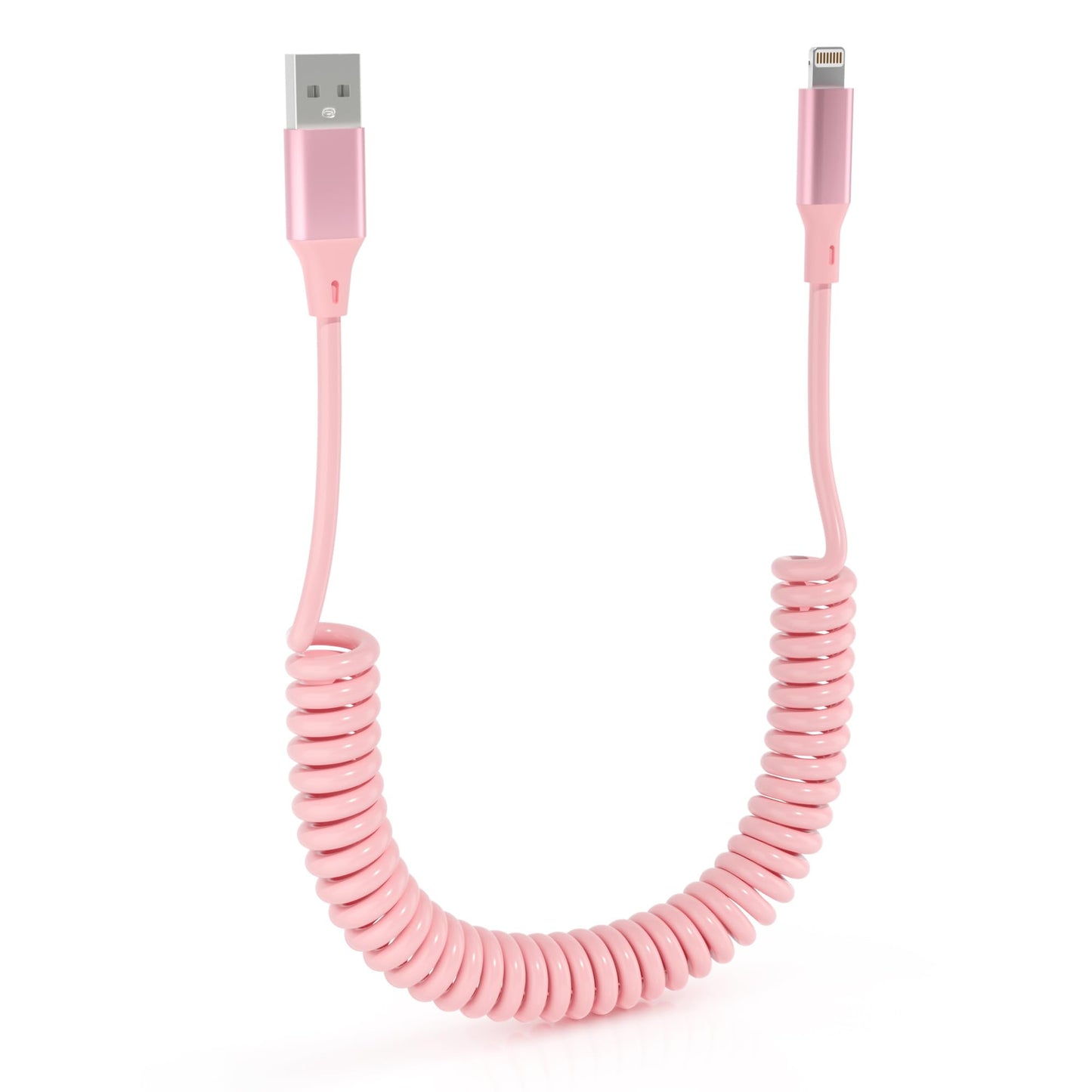 Coiled iPhone Lightning Cable Apple Carplay Cord, MFi Certified 6FT USB to Lightning Car Charger Cable Pink Short Curly with Data Sync, for iPhone 14…