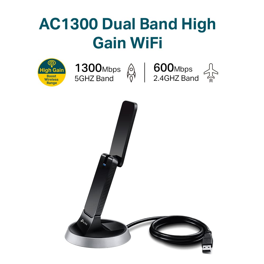 TP-Link AC1900 USB 3.0 WiFi Adapter for PC(Archer T9UH)- Dual Band Wireless Network Dongle for Desktop with 2.4GHz/5GHz High Gain Antennas, Supports