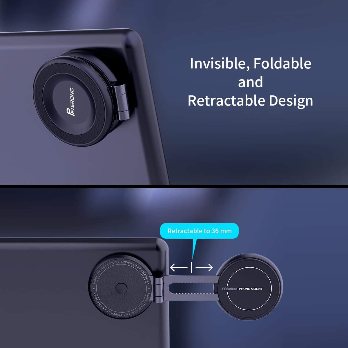 PETERONG Magnetic Car Phone Holder Mount for Tesla Model 3/Y/Mustang Mach-E Compatible with MagSafe, Car Phone Mount Foldable Invisible Cradle Stand