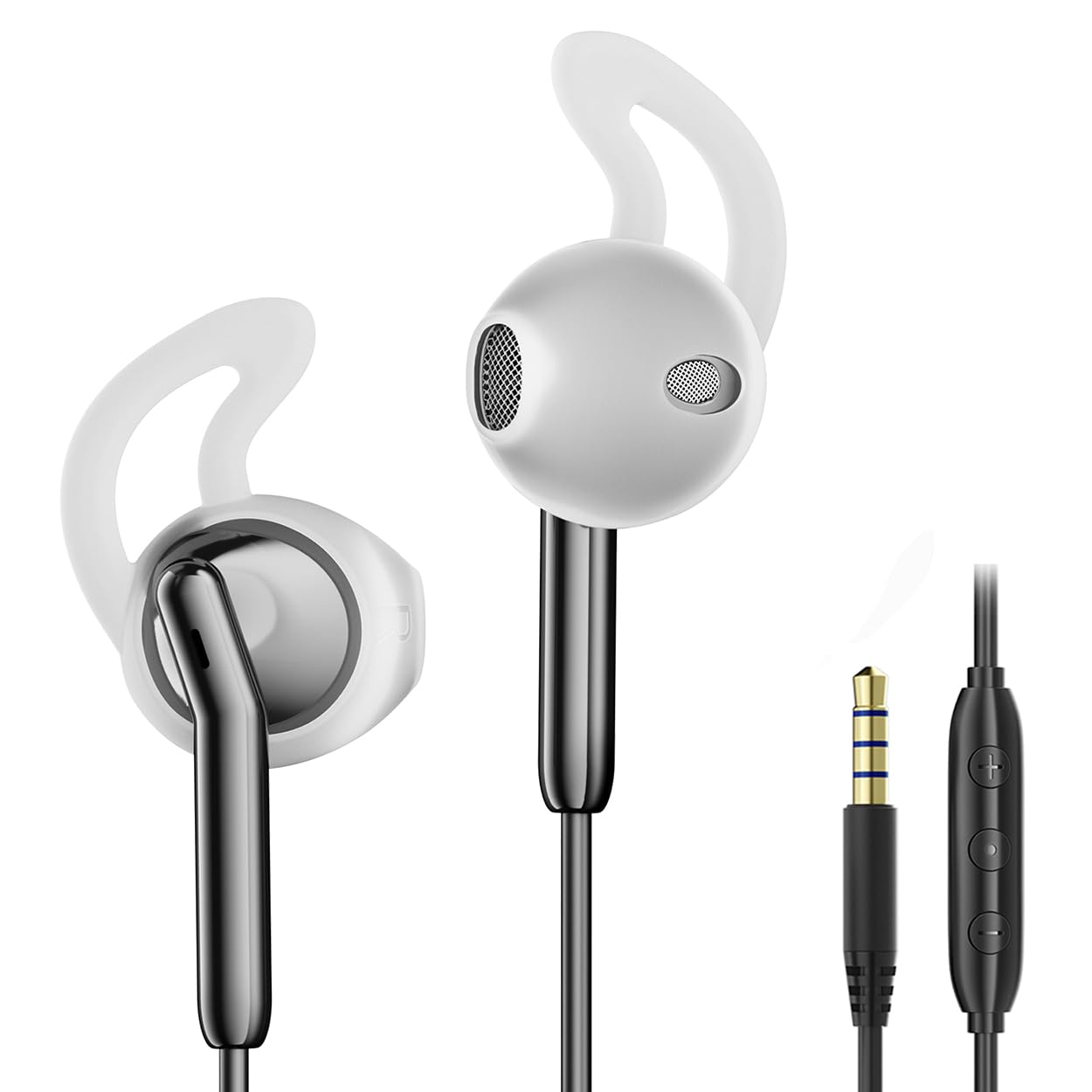 jechan Semi-in-Ear Wired Earbuds with ENC Microphone Call Noise Cancelling,Stereo Bass,Installable Ear Hooks,Clear Calling,Comfortable Fit Wired…
