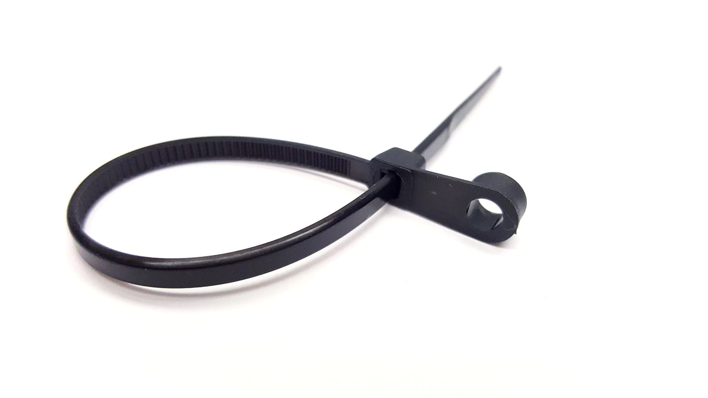 NiftyPlaza 6 Inch 50 Lbs Mounting Hole Cable Ties - 100 Pack - Nail Screw Wire Hole Zip Tie (100 Black Cable Ties)