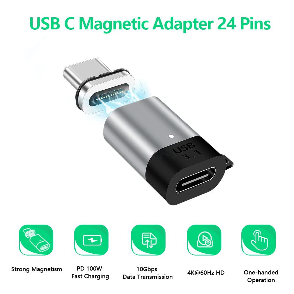AUCON USB C Magnetic Adapter Straight 100W + USB C to USB Adapter Magnetic C Connector Support Data Transfer Compatible with MacBook Pro/Air/ Type C…