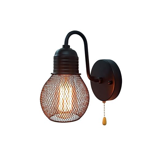 VinTopsh Black Wall Sconce with Pull Chain Switch,1-Light Wall Lamp,Industrial Farmhouse Wall Sconces for Living Room Bedroom Bathroom Kitchen Porch